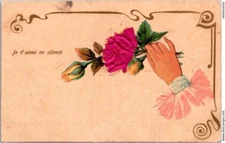 19839 cpa Fantaisie - carte gaufrée - je t'aime en silence