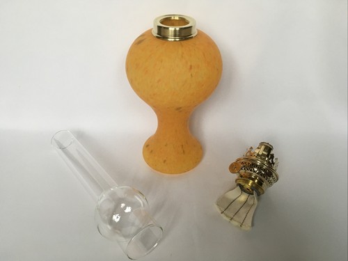 Lampe Öl GAUDARD Frankreich aus Glas Geschliffen Marmor Orange - Picture 7 of 9