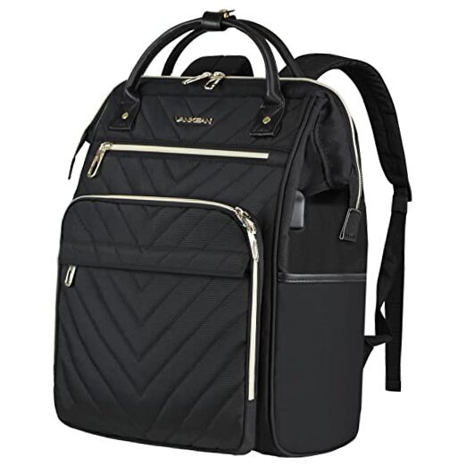 17.3 Inch Quilted Black Laptop Backpack for Women and Men Stylish Computer Bag