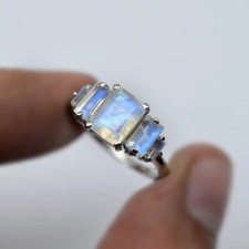 Rainbow Moonstone Half Eternity Band Ring 925...