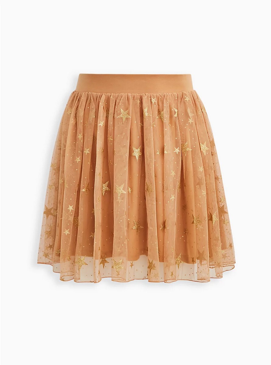 Torrid Skater Mini Skirt Tulle Glitter Star Brown & Gold 0 L