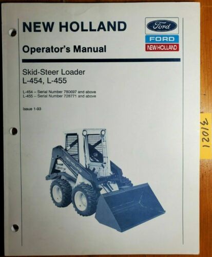 New Holland L-454 780697- & L-455 728771- Skid Steer Loader Operator Manual 1/93 - Picture 1 of 12