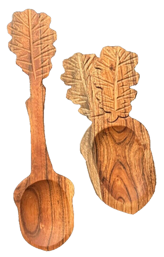 Large Acacia Wood SPOON & SPOON REST, Acorn & Oak Leaf Design, Thanksgiving, NEW - Picture 2 of 6