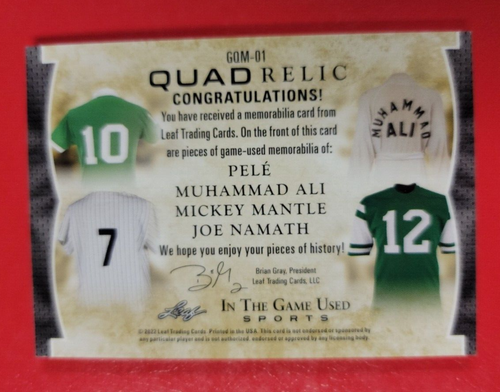 MUHAMMAD ALI PELE MICKEY MANTLE Joe Namath 4 GAME USED JERSEY CARD #d28/35 - Picture 2 of 3