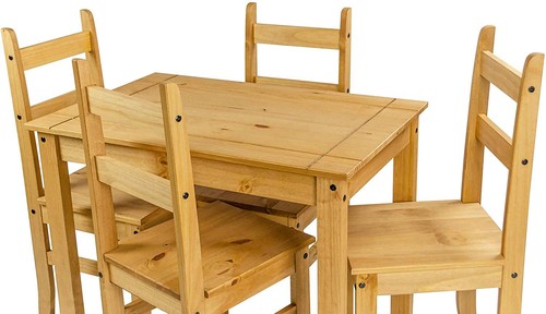 Small Natural Wooden Dining Table And 4 Chairs Set Kitchen Room Rustic Pine NEW - Picture 9 of 10
