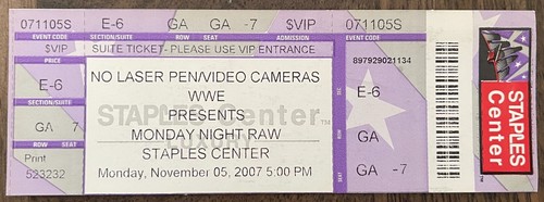 2007 WWE Monday Night RAW Wrestling TICKET LA Shawn Michaels & Triple H Orton