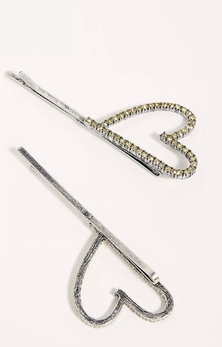 Free People Rhinestone Heart Shaped Women's Hair Clips RRP £15 - Picture 8 of 8