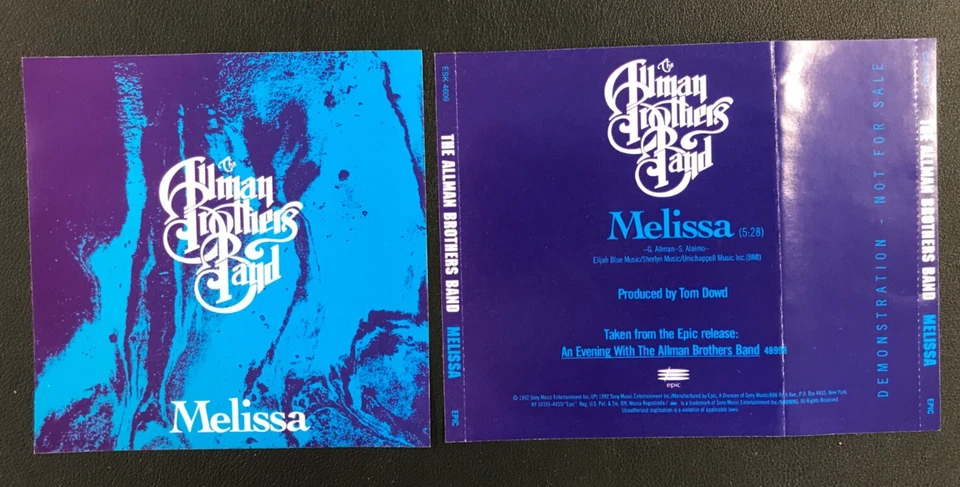 1992 The Allman Brothers Band: Melissa VTG Promo CD Single w/Cover Inserts DEMO! Foto 4 de 4