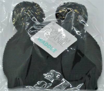Black Hat Gold & Black Pom Poms For Babies 6-12 Months Soft Acrylic Knit Hat