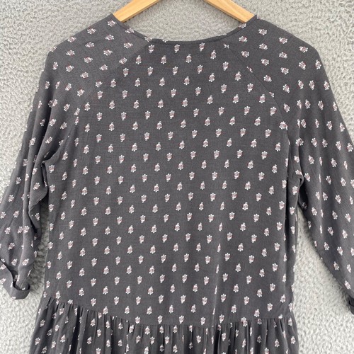 Garnet Hill Dress Womens 10 Gray Floral Prairie Midi V Neck 3/4 Sleeve Pockets - Picture 4 of 11