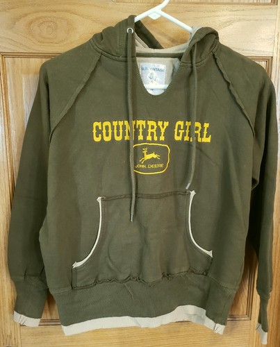 U.S. Vintage John Deere Logo Girl Pullover Drawstring Hoodie Jacket MD Green