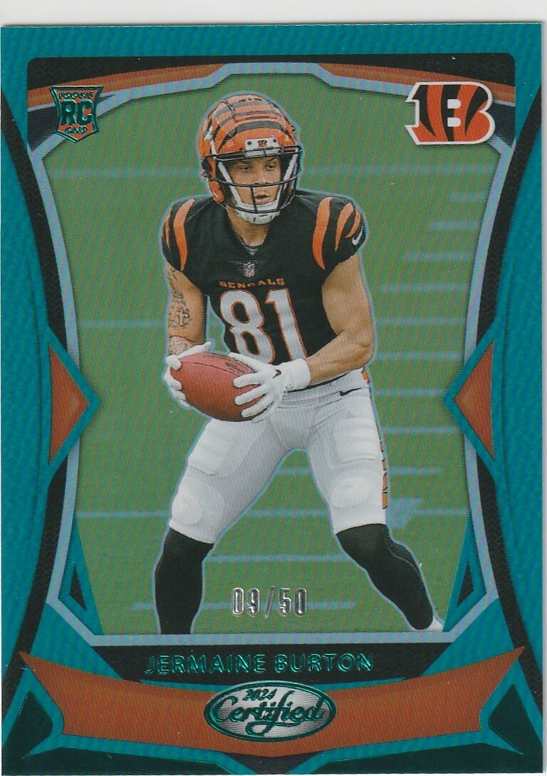JERMAINE BURTON 2024 PANINI CERTIFIED MIRROR TEAL RC #158 09/50 BENGALS