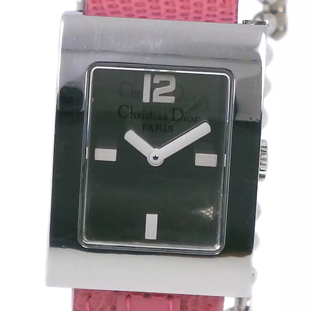 Montre Dior Maris D78 109 SS cuir rose quartz femme cadran argenté