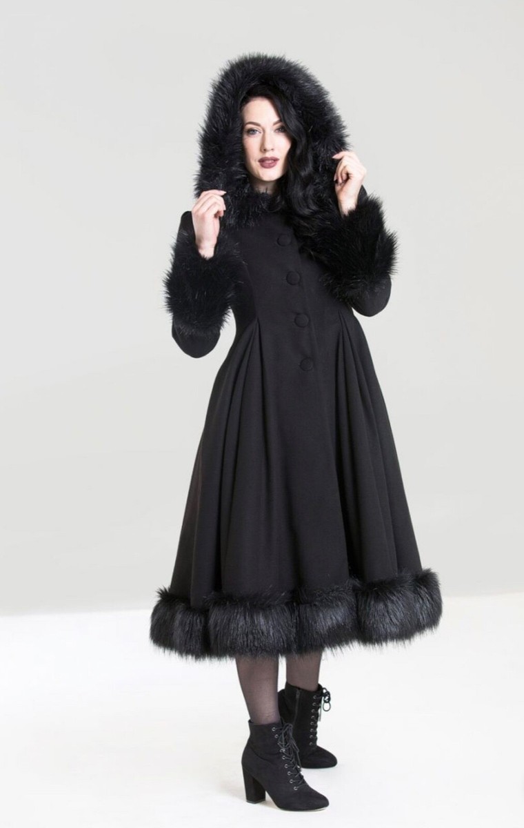 【mopi】clastellar FUR RIBBON COAT Hell Bunny Elvira Dramatic Statement Long Hooded Vintage Fur