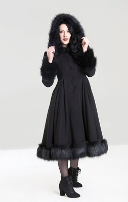Hell Bunny Elvira Dramatic Statement Long Hooded Vintage Fur
