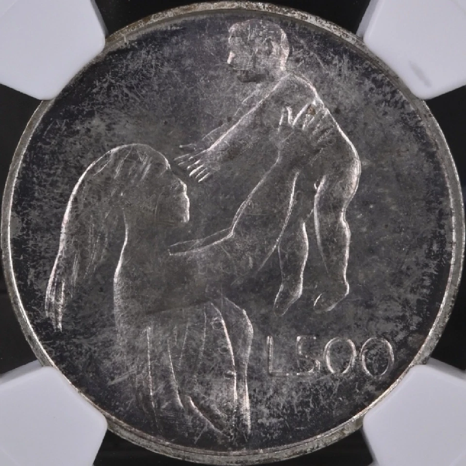 SAN MARINO. 1972, 500 Lire, Silver - MS66 - Top Pop 🥇 Mother Lifting Child 🌈 - Image 3 of 4