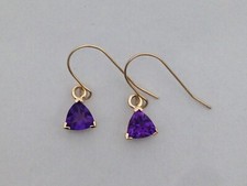 Natural Amethyst Dangle Earrings Solid 14kt Yellow Gold