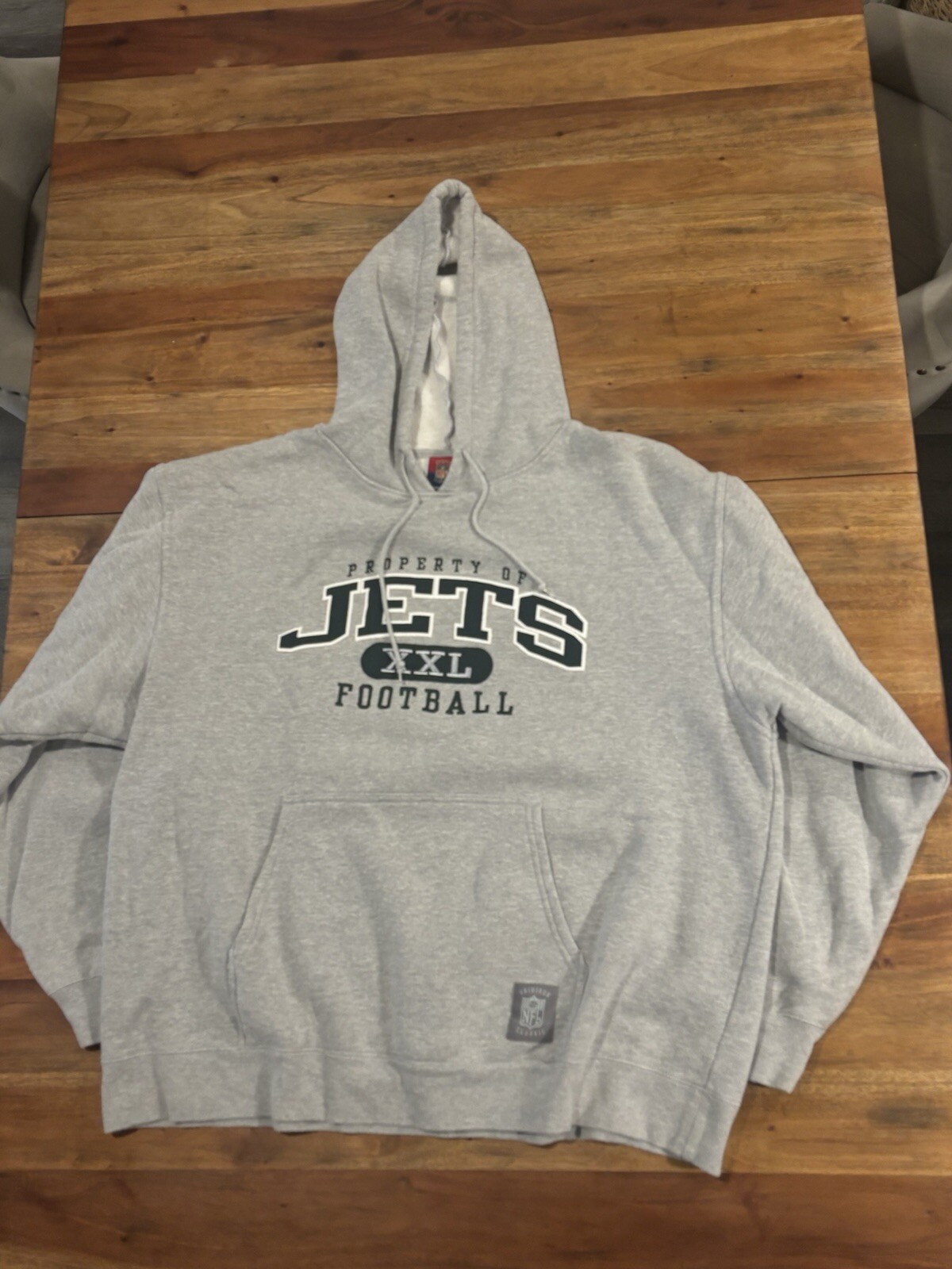 New York Jets Reebok Gridiron Classic Hoodie Mens Size L Gray Embroidered NFL
