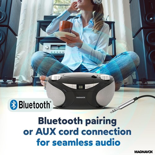 Leichter Bluetooth CD Ghettoblaster mit Toplader Player & LED-Display - Schwarz - Bild 6 von 10