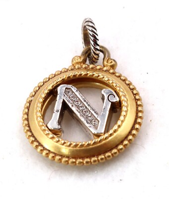 Brighton ABC Initial ''N''  Crystal Gold & Silver Round Charm Pendant Pre-owned