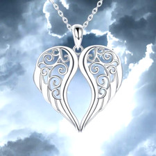 Fashion Boho White K-Plated Heart-Shaped Angel Wings Necklace Jewelry Women Gift