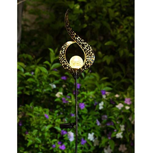 Außen Garten Solarleuchten Pfahlleuchten, Crackle Glaskugel, Metall Blume - Bild 6 von 7