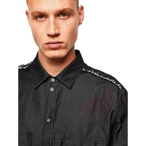 $590 Designer Rare DIESEL Men D&G Punk Patch Raw Trim Motif Denim Button Shirt L - Picture 6 of 14