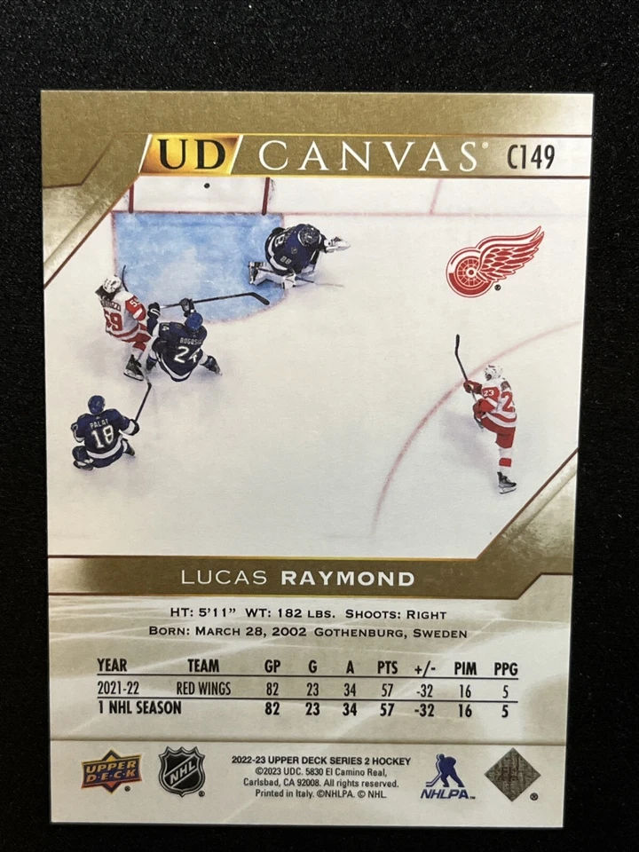 22-23 UD Series 2 Hockey UD Canvas C149 Lucas Raymond - Image 2 of 2