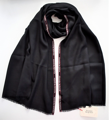 $545🆕️ALEXANDER McQUEEN Black SELVEDGE LOGO 80%CASHMERE 20%SILK