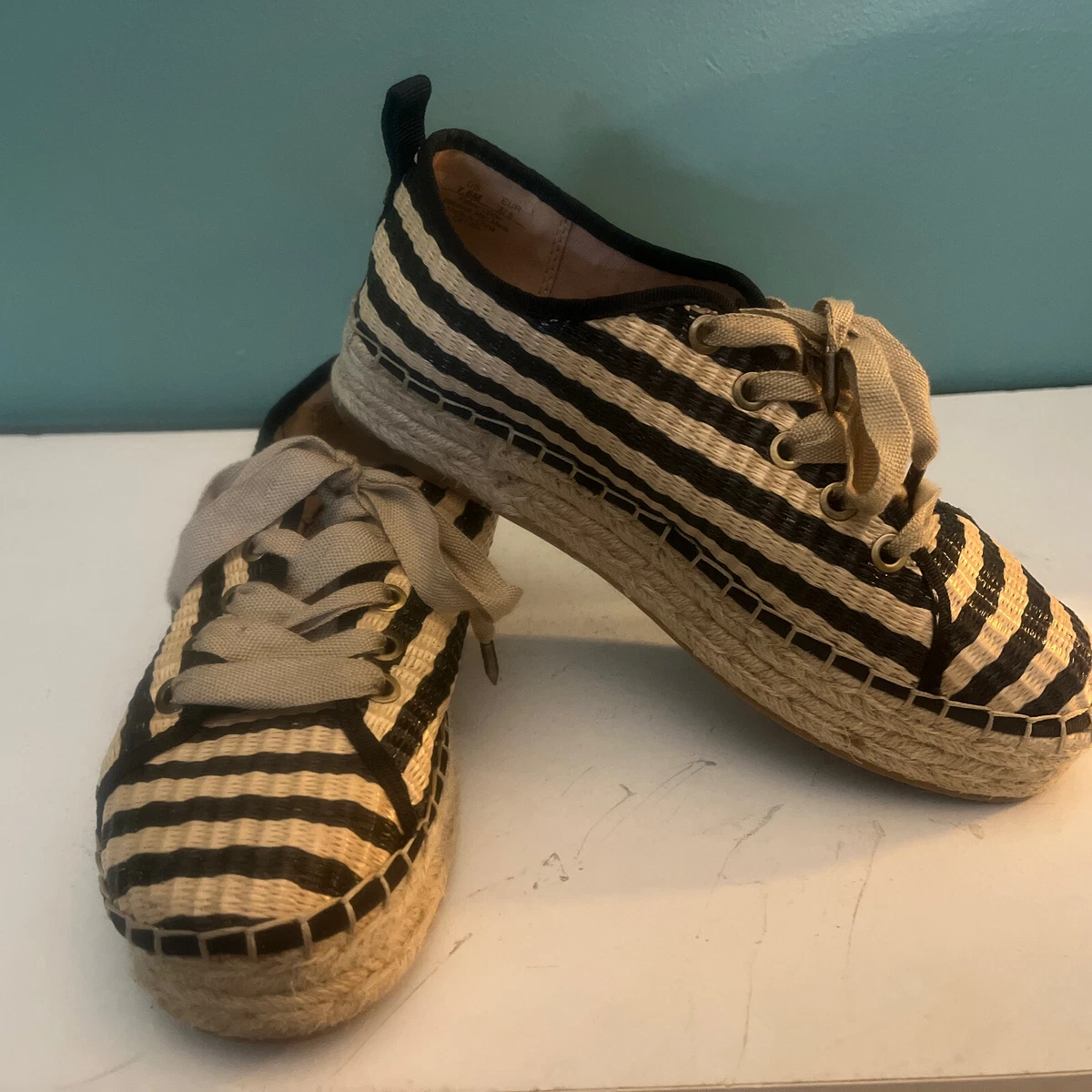SAM EDELMAN Celina Rafia Stripe Platform Espadrille Shoes Women s