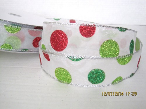 Sheer Ribbons 5 or 7yds Valentines Red Hearts White Lime Red Emerald Dots 1.5"! - Picture 12 of 27