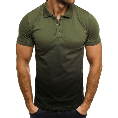 Mens Short Sleeve Polo Shirt Casual Gradient Golf Sport Lapel Slim T-Shirt Tops - Picture 16 of 18