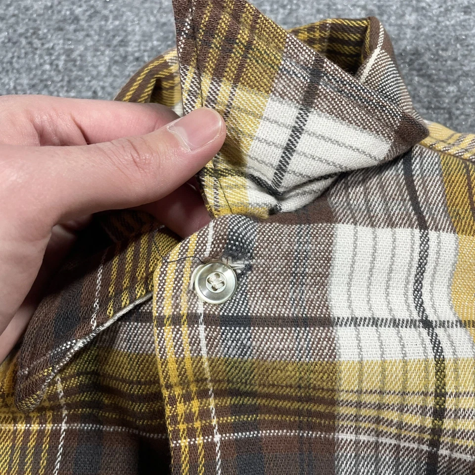 VINTAGE 60s OshKosh 100% Cotton Flannel Shirt Size Small Thick Heavy Yellow 1960 - Image 4 of 4