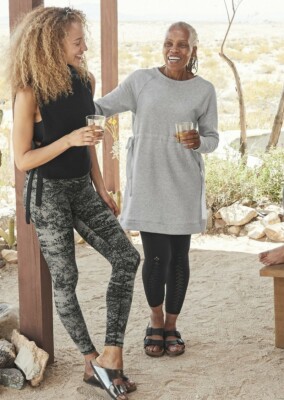 Athleta LS Studio Cinch Sweatshirt Dress French Terry Gray Heather