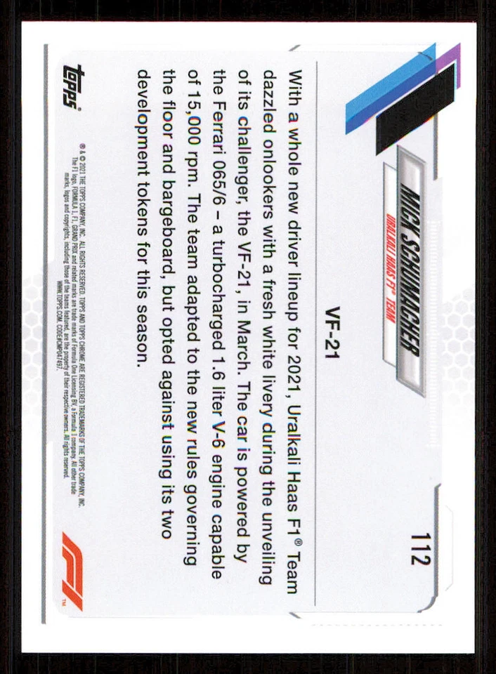 2021 Topps Chrome Formula 1 #112 Mick Schumacher/F1 Cars - Image 2 of 2