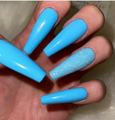 Piece Ballerina Baby Blue Press On Nails Glitter Fake Nails Coffin Glue On Ebay