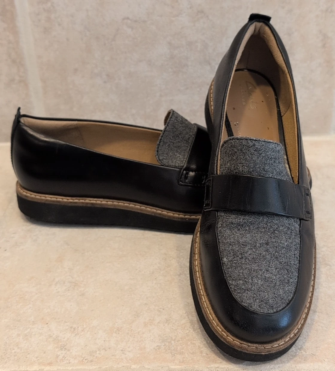 Mocassini donna Clarks Artisan Glick Avalee grigio punta in feltro nero taglia 8 5