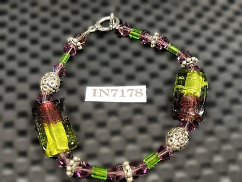 BRACELET 8" Silver Pendants & Colorful Gemstones Goshenite/Nephrite IN7178 - Picture 5 of 6