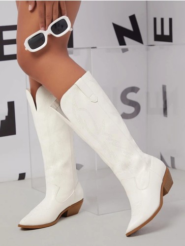 Soda Women Cowboy Western Stitched Heel Boots Pointy Toe ORVILLE White, Size 7.5 - Picture 3 of 3