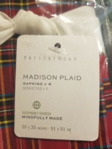 Tovaglioli natalizi in tessuto Pottery Barn MADISON PLAID confezione da 4 nuovi con etichette vendita al dettaglio $48 - Foto 3 di 5