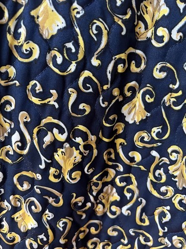 Vintage Mary McFadden Quilted Satin Robe Ikat Print Navy Yellow White Large? - Picture 5 of 11