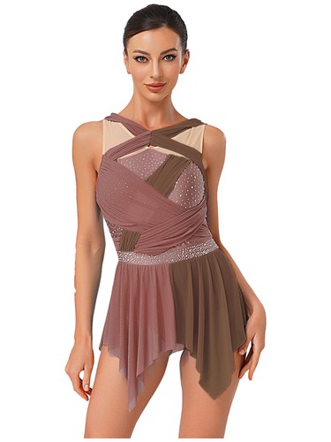 Womens Dress Irregular Costume Competition Dancewear Ice Skating Dance Mesh Hem - Bild 22 von 50