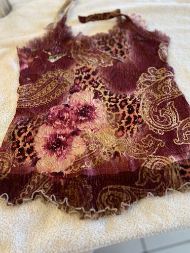 KOMAROV CAMISOLE CRINKLE STOFF TIER ABSTRAKTES MUSTER LRG STRETCH BRAUN MAUVE - Bild 1 von 11