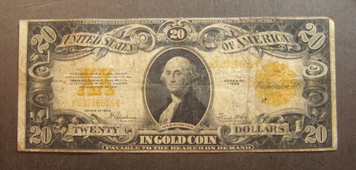 Goldzertifikat 20 $ 1922 - FR# 1187 großformatiger Schein - siehe Fotos - (P4736)