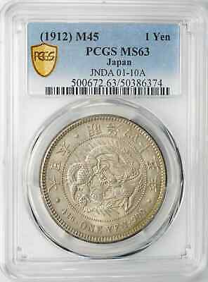 1912 M45 JAPAN MEIJI SILVER 1 ONE YEN JNDA 01-10A PCGS MS 63 1912 M45 JAPAN MEIJI SILVER 1 ONE YEN JNDA 01-10A PCGS MS 63