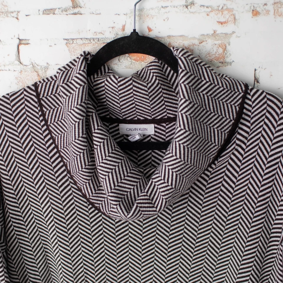 Suéter túnica Chevron cuello capucha XL negro blanco manga larga Calvin Klein para mujer Foto 3 de 4