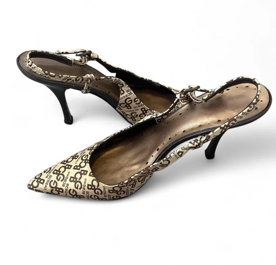 BCBGirls 棕褐色吊带高跟鞋 BCBG 尖头 7.5B 码 — 第 2/4 张图片