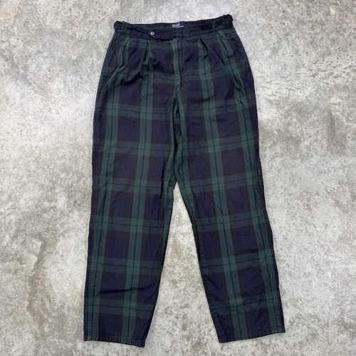 Vintage Polo Ralph Lauren Pants mens 34 x 32 Plaid Tartan side buckle 80s USA