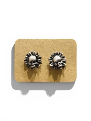 Sunflower Skull Stud Earrings 925 Sterling Silver Gothic Punk Rock Hip Hop