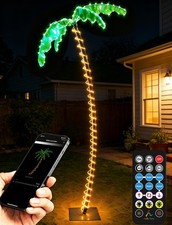 7FT Lighted Palm Tree, Outdoor Artificial Palm Tree with Glowing Leaves and R...